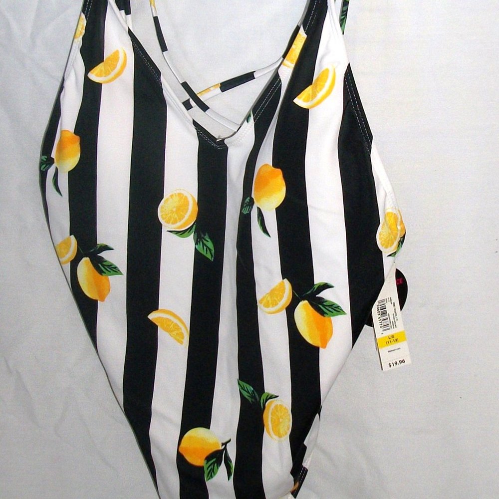 NWT Black & White Stripe w/ Lemons Swimsuit Sz LG